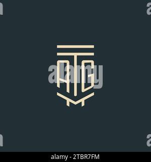 AG initial monogram with simple line art pillar logo design ideas Stock Vector