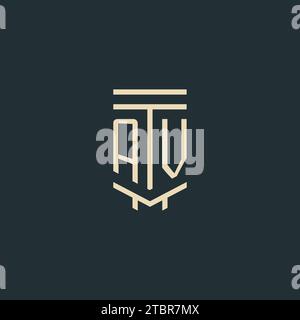 AV initial monogram with simple line art pillar logo design ideas Stock Vector