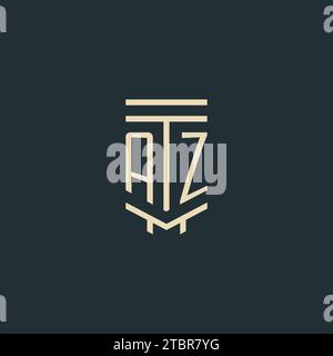 AZ initial monogram with simple line art pillar logo design ideas Stock Vector