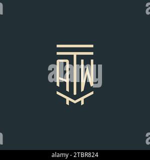 AW initial monogram with simple line art pillar logo design ideas Stock Vector