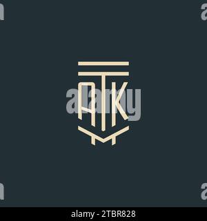 AK initial monogram with simple line art pillar logo design ideas Stock Vector