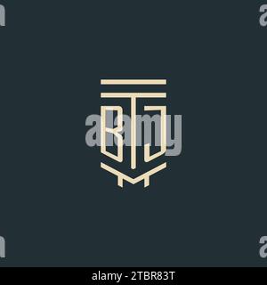 BJ initial monogram with simple line art pillar logo design ideas Stock Vector