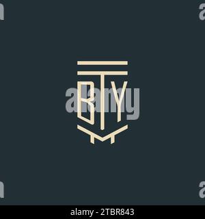 BY initial monogram with simple line art pillar logo design ideas Stock Vector