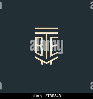 BE initial monogram with simple line art pillar logo design ideas Stock Vector