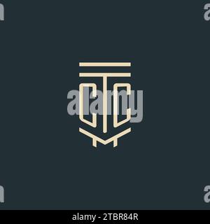 CC initial monogram with simple line art pillar logo design ideas Stock Vector