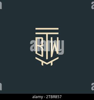 BW initial monogram with simple line art pillar logo design ideas Stock Vector