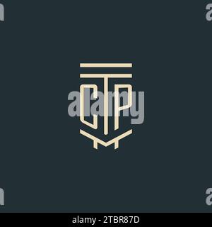 CP initial monogram with simple line art pillar logo design ideas Stock Vector