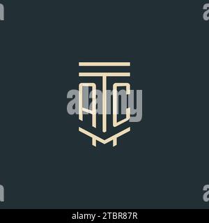 AC initial monogram with simple line art pillar logo design ideas Stock Vector