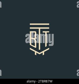 BT initial monogram with simple line art pillar logo design ideas Stock Vector