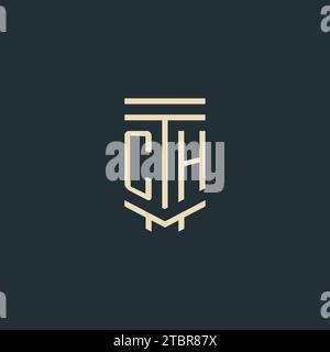 CH initial monogram with simple line art pillar logo design ideas Stock Vector