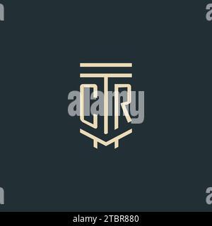 CR initial monogram with simple line art pillar logo design ideas Stock Vector