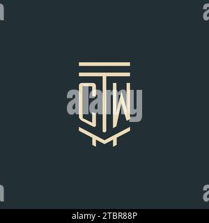 CW initial monogram with simple line art pillar logo design ideas Stock Vector
