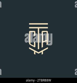 CA initial monogram with simple line art pillar logo design ideas Stock Vector