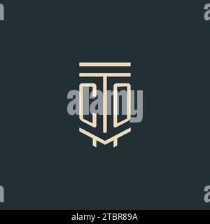 CO initial monogram with simple line art pillar logo design ideas Stock Vector