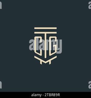 CG initial monogram with simple line art pillar logo design ideas Stock Vector