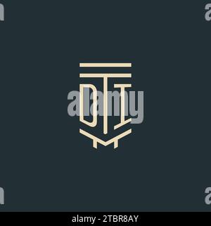 DI initial monogram with simple line art pillar logo design ideas Stock Vector