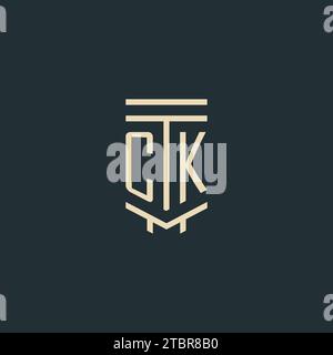 CK initial monogram with simple line art pillar logo design ideas Stock Vector