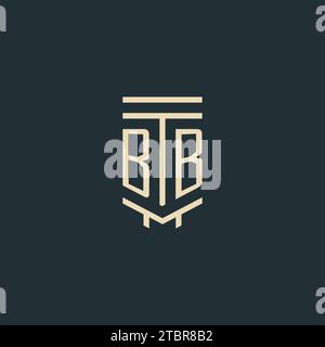 BB initial monogram with simple line art pillar logo design ideas Stock Vector