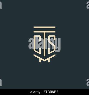 CS initial monogram with simple line art pillar logo design ideas Stock Vector