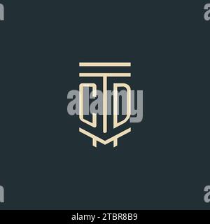 CD initial monogram with simple line art pillar logo design ideas Stock Vector