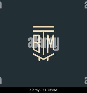 BM initial monogram with simple line art pillar logo design ideas Stock Vector