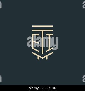 EI initial monogram with simple line art pillar logo design ideas Stock Vector