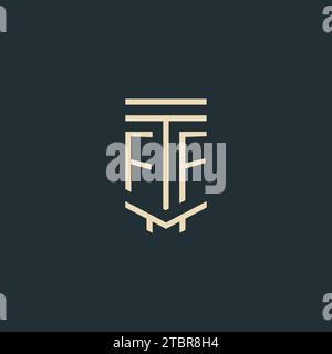 FF initial monogram with simple line art pillar logo design ideas Stock Vector