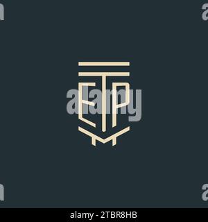 EP initial monogram with simple line art pillar logo design ideas Stock Vector