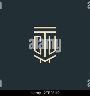 CU initial monogram with simple line art pillar logo design ideas Stock Vector
