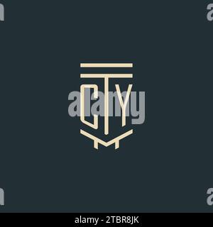 CY initial monogram with simple line art pillar logo design ideas Stock Vector