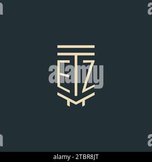 EZ initial monogram with simple line art pillar logo design ideas Stock Vector