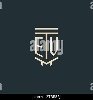 EV initial monogram with simple line art pillar logo design ideas Stock Vector