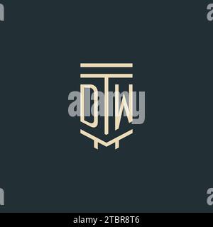 DW initial monogram with simple line art pillar logo design ideas Stock Vector
