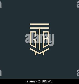 GB initial monogram with simple line art pillar logo design ideas Stock Vector