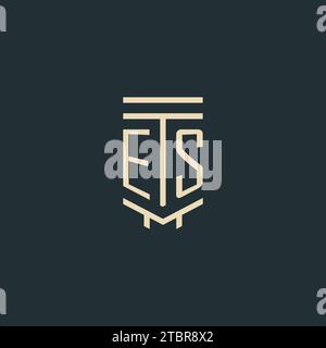 ES initial monogram with simple line art pillar logo design ideas Stock Vector