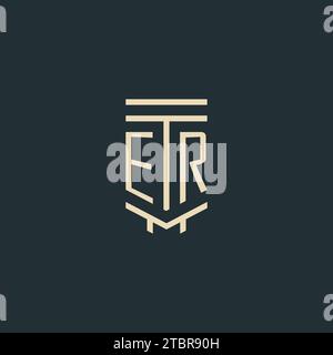 ER initial monogram with simple line art pillar logo design ideas Stock Vector