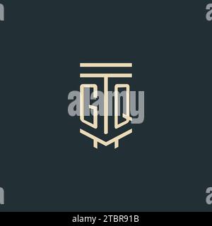 GQ initial monogram with simple line art pillar logo design ideas Stock Vector