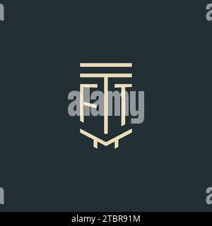 FT initial monogram with simple line art pillar logo design ideas Stock Vector
