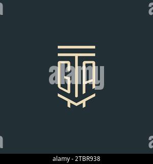 GA initial monogram with simple line art pillar logo design ideas Stock Vector