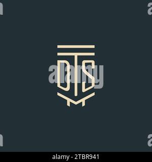 DS initial monogram with simple line art pillar logo design ideas Stock Vector