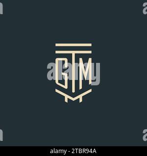 GM initial monogram with simple line art pillar logo design ideas Stock Vector