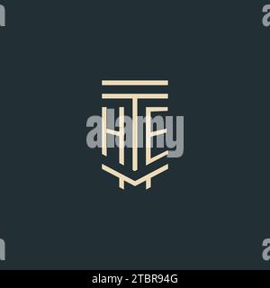 HE initial monogram with simple line art pillar logo design ideas Stock Vector