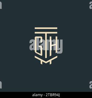 GH initial monogram with simple line art pillar logo design ideas Stock Vector