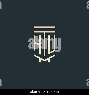 HU initial monogram with simple line art pillar logo design ideas Stock Vector