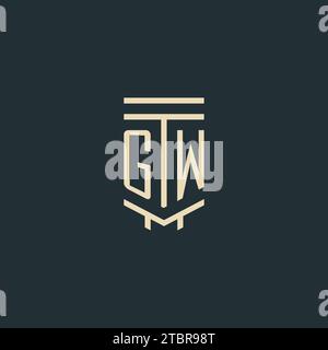 GW initial monogram with simple line art pillar logo design ideas Stock Vector
