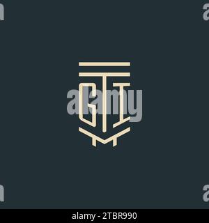 GI initial monogram with simple line art pillar logo design ideas Stock Vector
