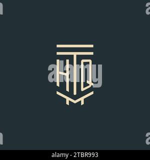 HQ initial monogram with simple line art pillar logo design ideas Stock Vector