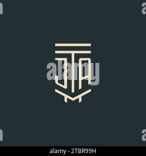 JA initial monogram with simple line art pillar logo design ideas Stock Vector