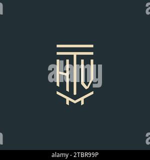 HV initial monogram with simple line art pillar logo design ideas Stock Vector