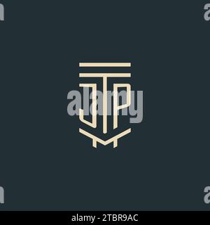 JP initial monogram with simple line art pillar logo design ideas Stock Vector